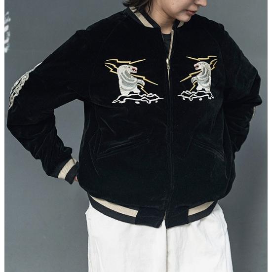 スーベニアジャケット アラスカ スカジャン 黒 白熊 鹿 刺繍 米軍