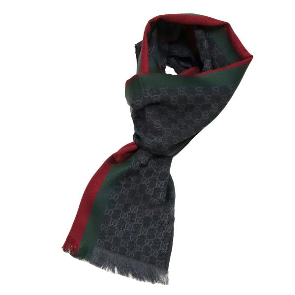 GUCCI（グッチ） GGパターン シルク混 マフラー スカーフ【BLACK