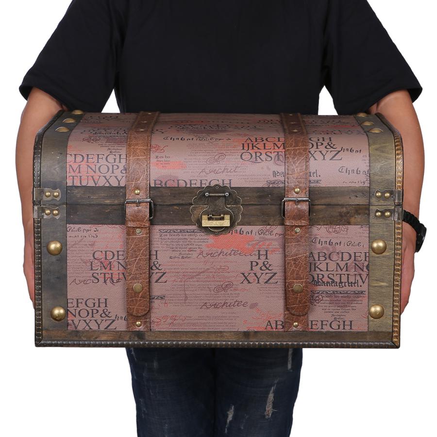 鍵付き アンティーク 宝箱 海賊 木箱 特大サイズ （横幅約55cm） : e