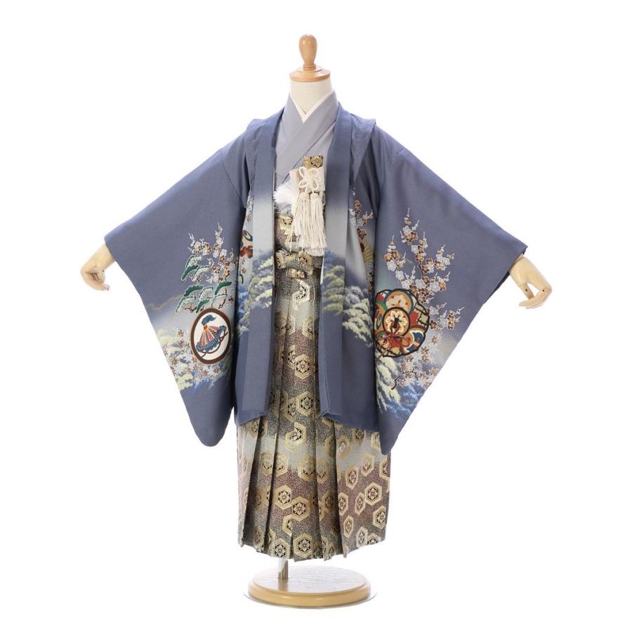 着物 5歳男の子 鷹柄の七五三着物レンタルフルセット(グレー系