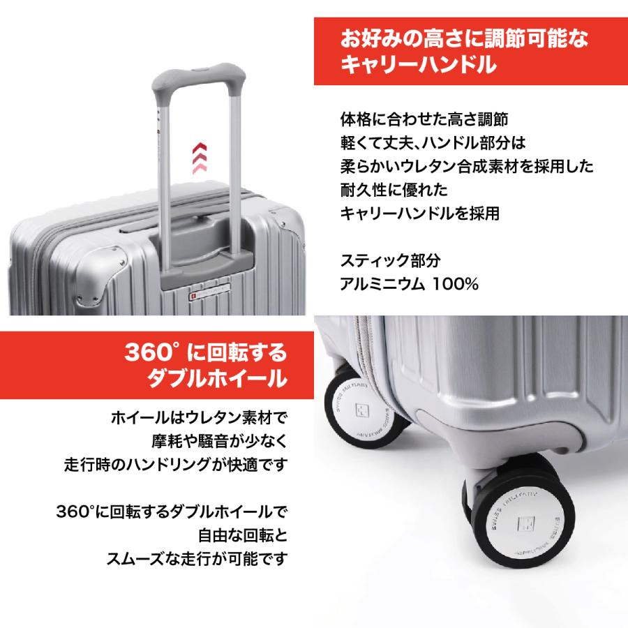 スーツケース Mサイズ 4-6泊 キャリーケース スイスミリタリーシルバー