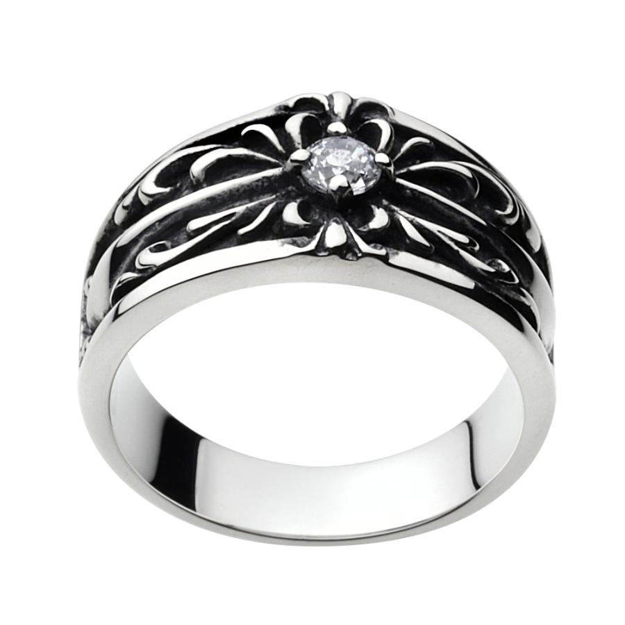 ジルコニア シルバーリング 指輪 メンズ ゴシック クロス アラベスク