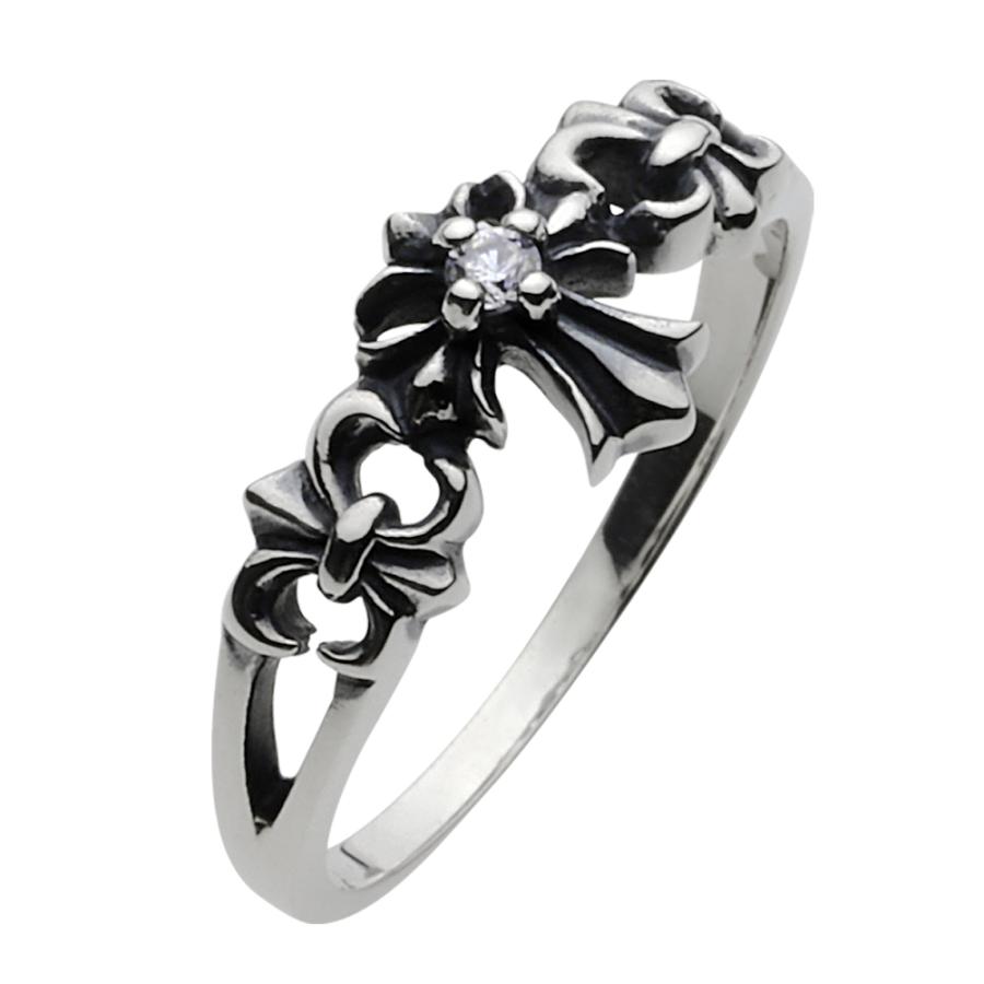 ジルコニア シルバーリング 指輪 メンズ ゴシック クロス 百合の紋章