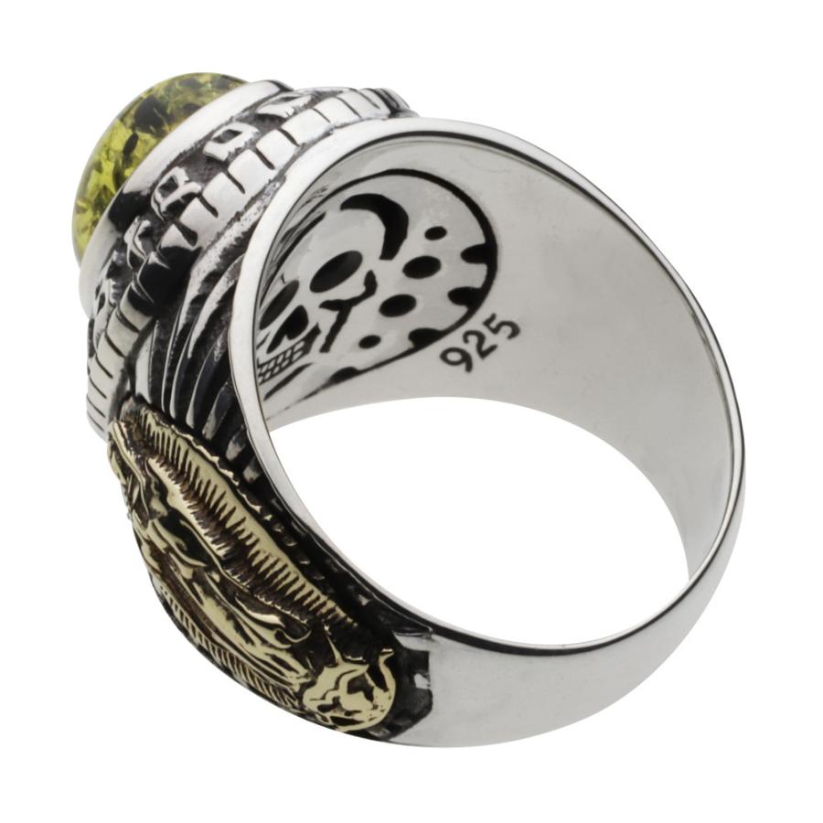 グリーンアンバー シルバーリング 指輪 メンズ メキシカンスカル 聖母