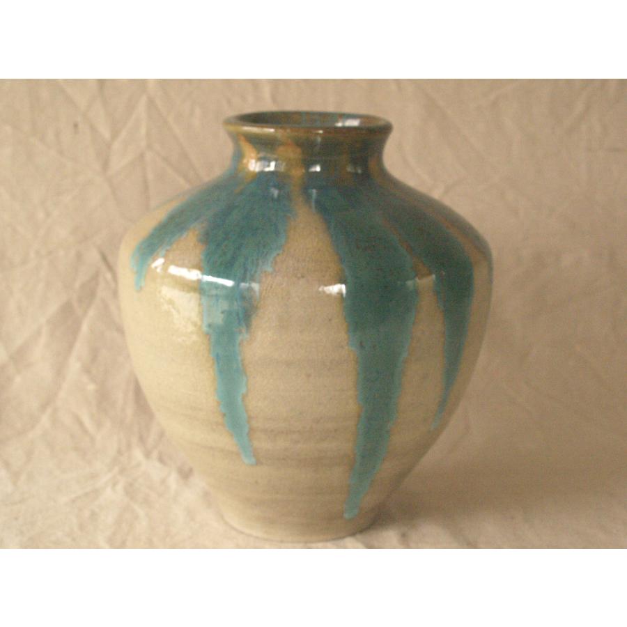 レア珍品 江戸 明治時代 上野焼 藁釉緑彩壺22.5cm 茶壺 青流花瓶 古