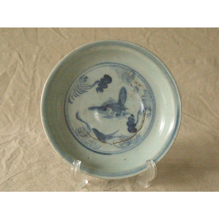 元時代 景徳鎮 青花魚藻文 古染付中皿18cm 15世紀 アジア 古玩 中国