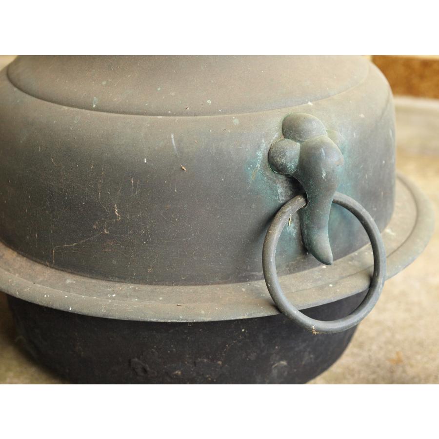 明治 大正期 大型銅製火鉢40cm 特大銅釜 鉄製五徳 茶道 華道 古道具