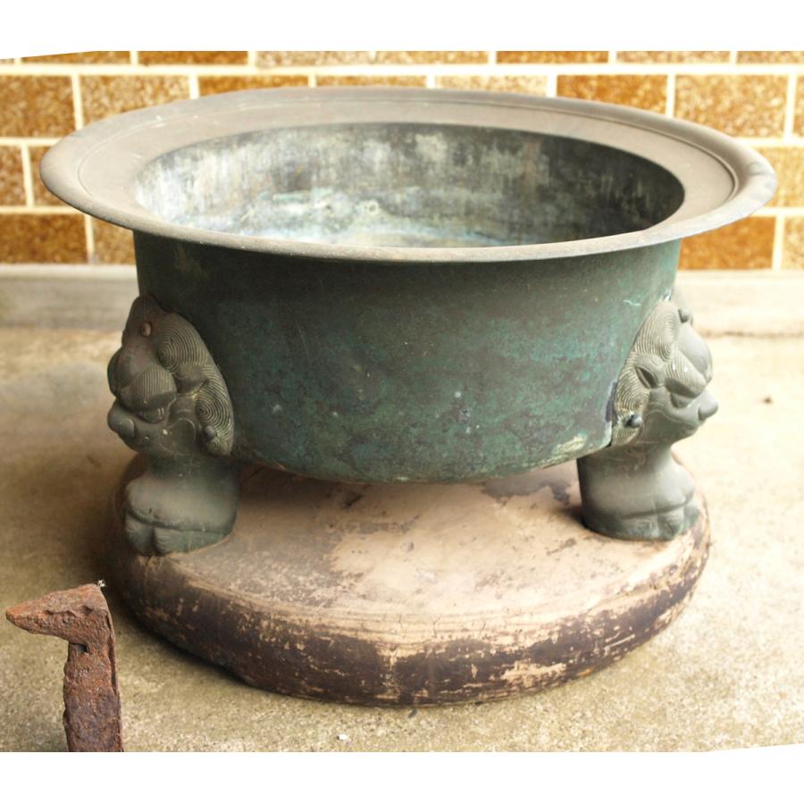 明治 大正期 大型銅製火鉢40cm 特大銅釜 鉄製五徳 茶道 華道 古道具