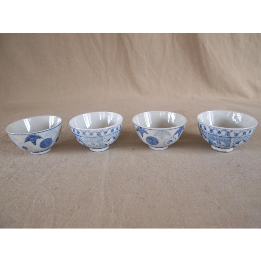 レア珍品 明治 大正時代 461番号入 印版手 染付小服茶碗8cm4客 湯呑