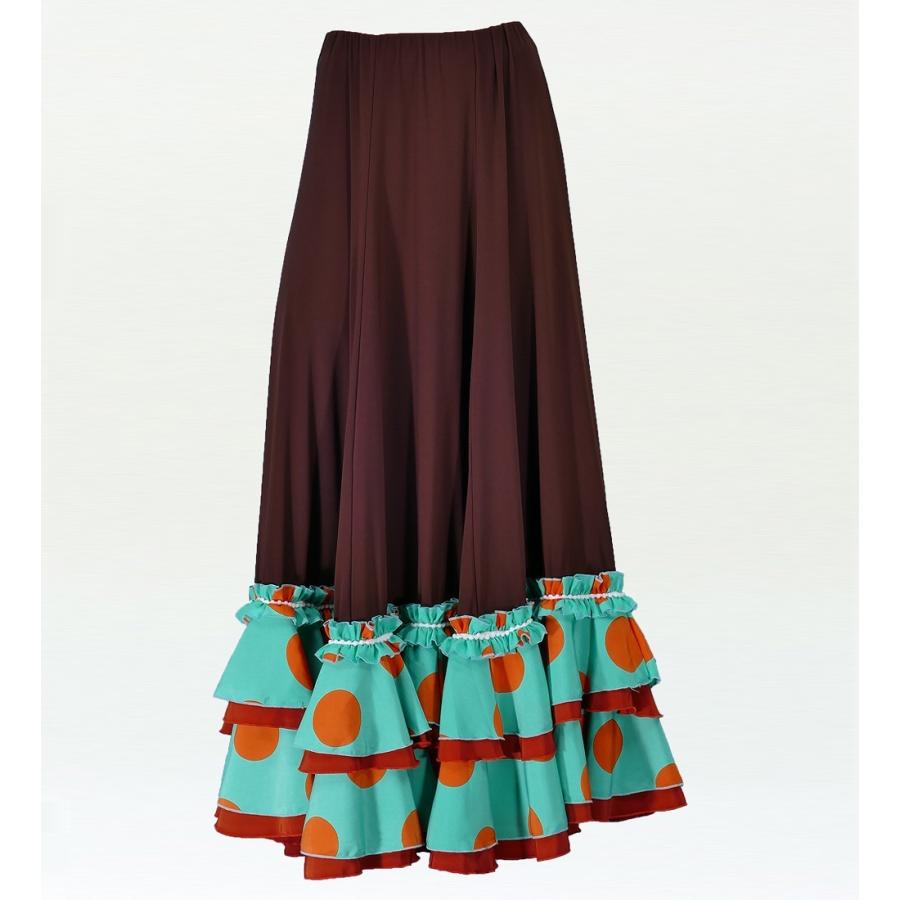フラメンコ 水玉フリル ファルダスカート ブラウン フリーサイズ