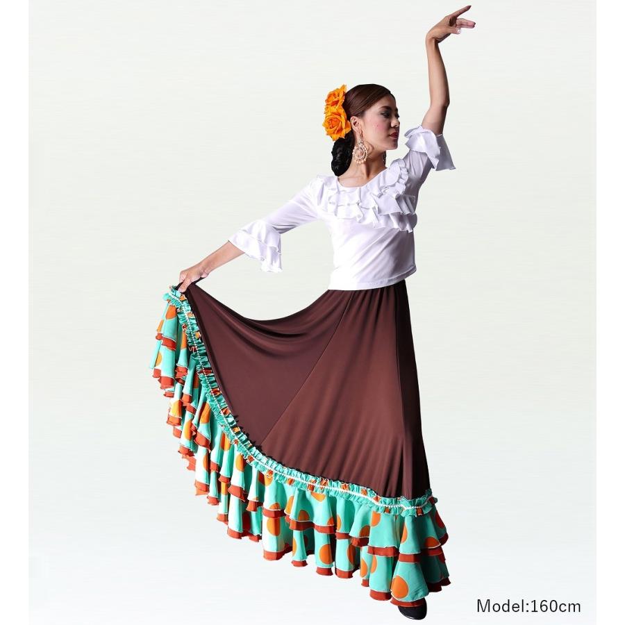 フラメンコ 水玉フリル ファルダスカート ブラウン フリーサイズ