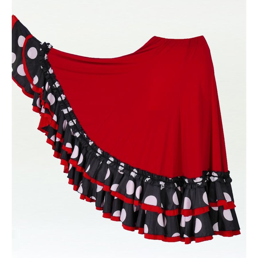 フラメンコ 水玉フリル ファルダスカート レッド フリーサイズ 2035r