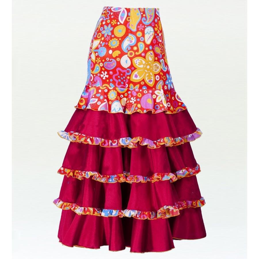 フラメンコ ベルベット マーメード ファルダ スカート レッド
