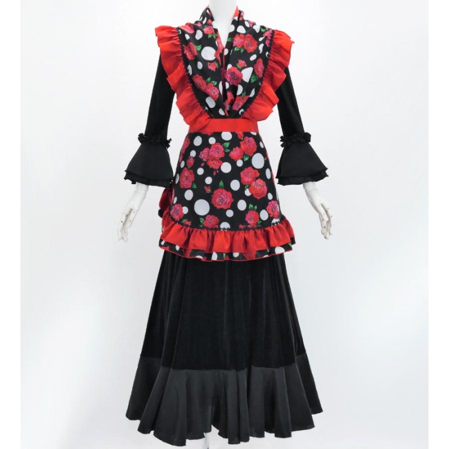 フラメンコ ピキージョ・エプロンセット ローズ×水玉 ブラック×レッド