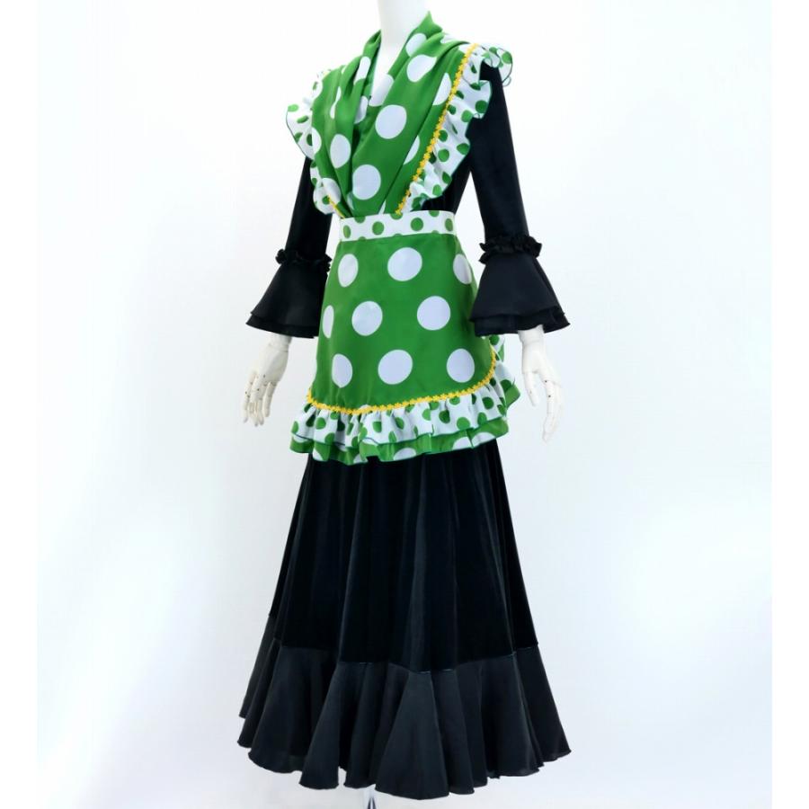 フラメンコ ピキージョ・エプロンセット 水玉 グリーン×ホワイト PA-3