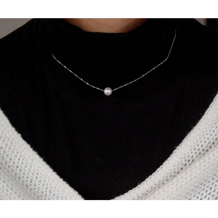 ネックレス 一粒のアコヤ真珠 7mm K14WG スクリューチェーン スルー