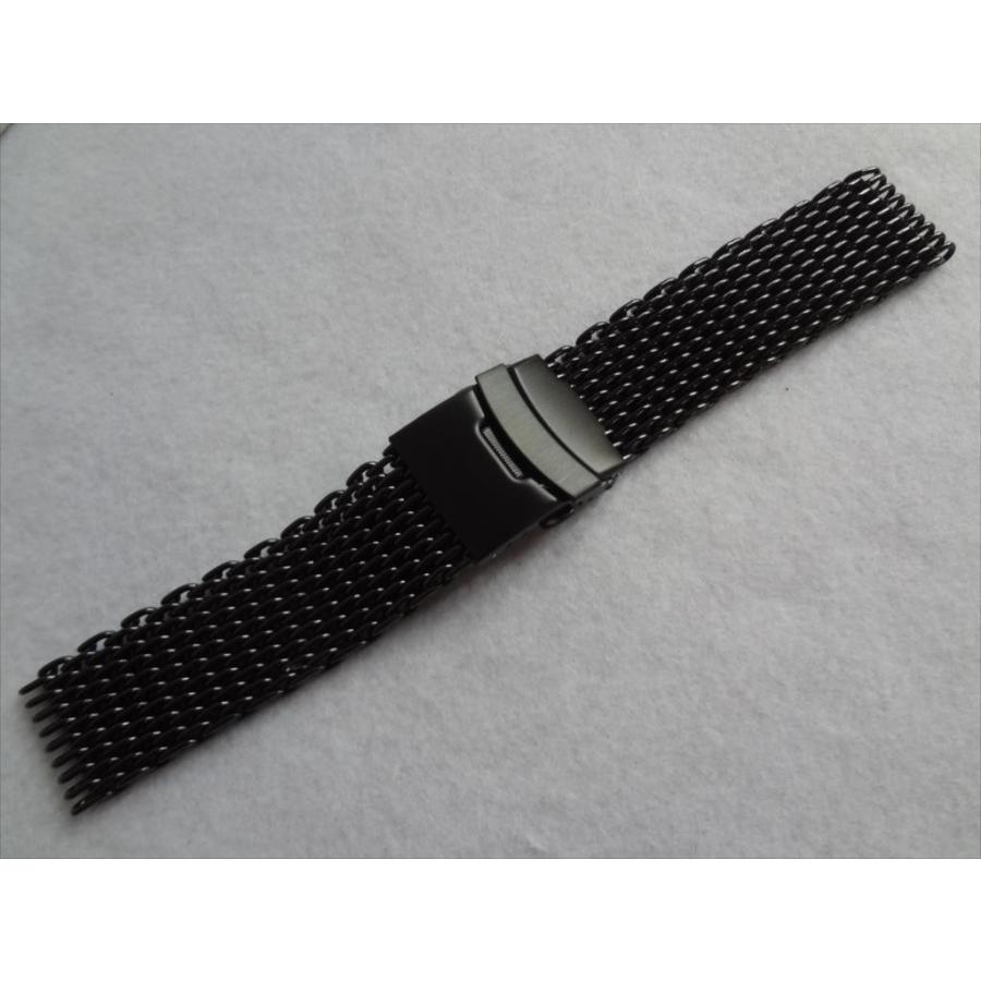 腕時計ステンレスベルト 22mm 黒 シャーク メッシュバンド ブラック