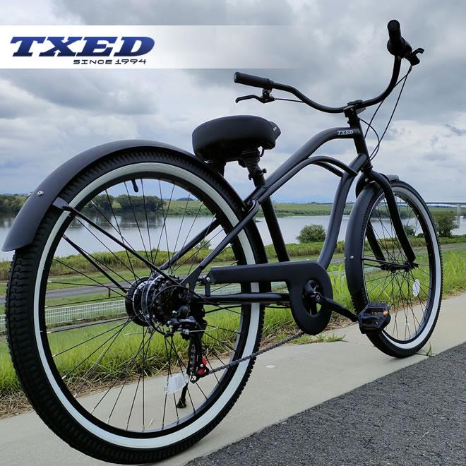 ビーチクルーザー 自転車 26インチ シマノ 6段変速 前後 泥除け 付き