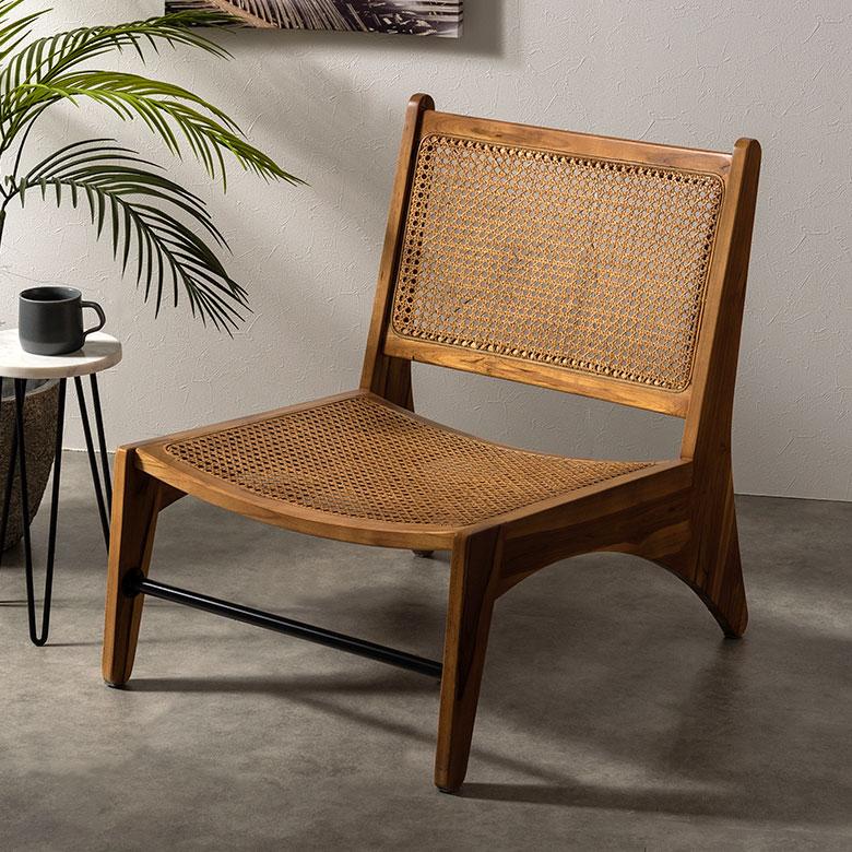 東谷 チェア ラウンジ ラタン 籐 チーク ウッド 天然 木 座面高 30cm