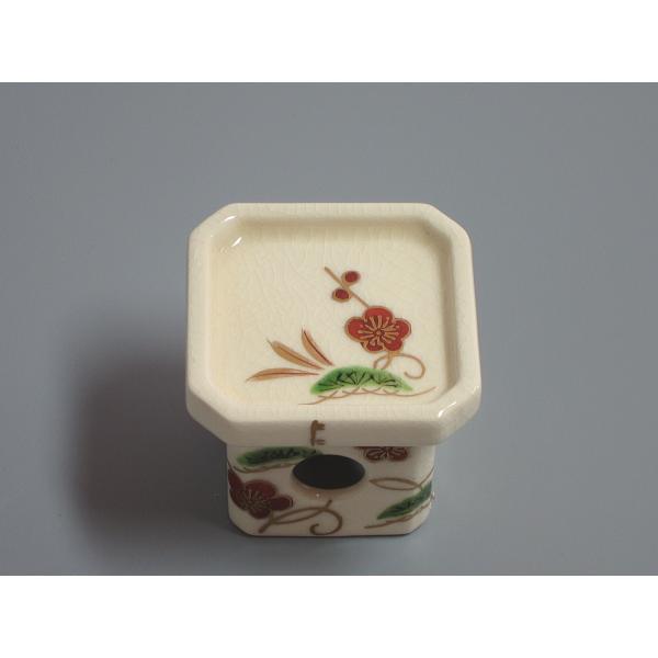 仁清写 色絵松竹梅図 三宝蓋置 橋本城岳造 共箱 : 茶道具商 越中屋