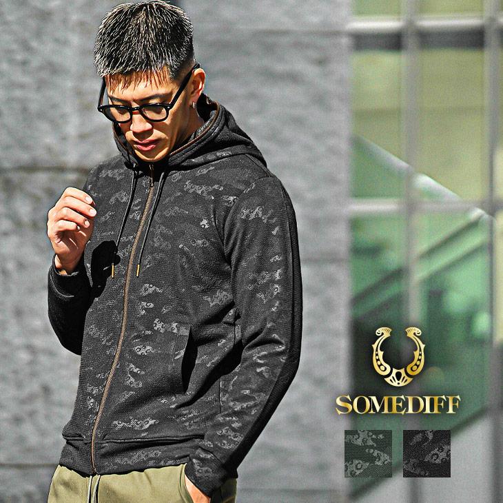 SOMEDIFF（サムディフ） パーカー メンズ ブランド 柄 ロゴ ジップ