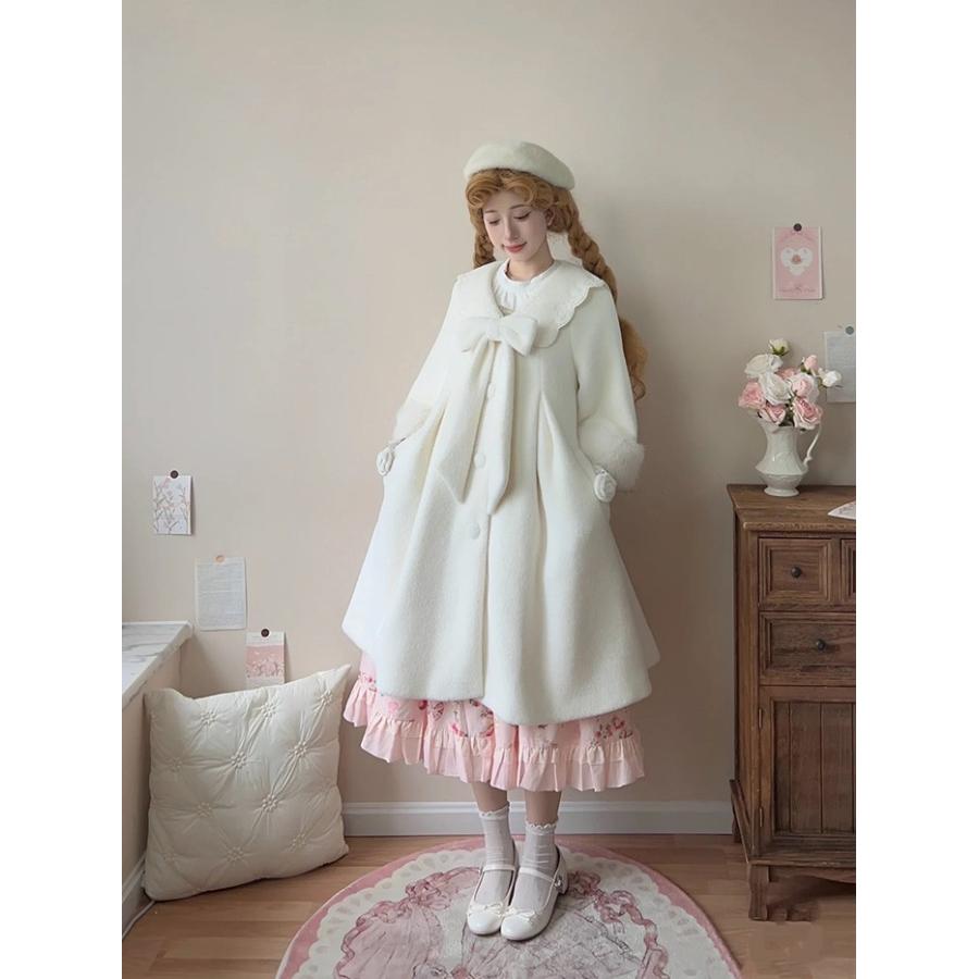 ファーコート ロリータコート 冬服 レディース もこもこ フリル コート