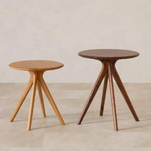 美品★起立木工 サイドテーブル 無垢材 起立木工 サイドテーブル 高さ44cm オーク 2台使用可能 HALVE （ 開梱