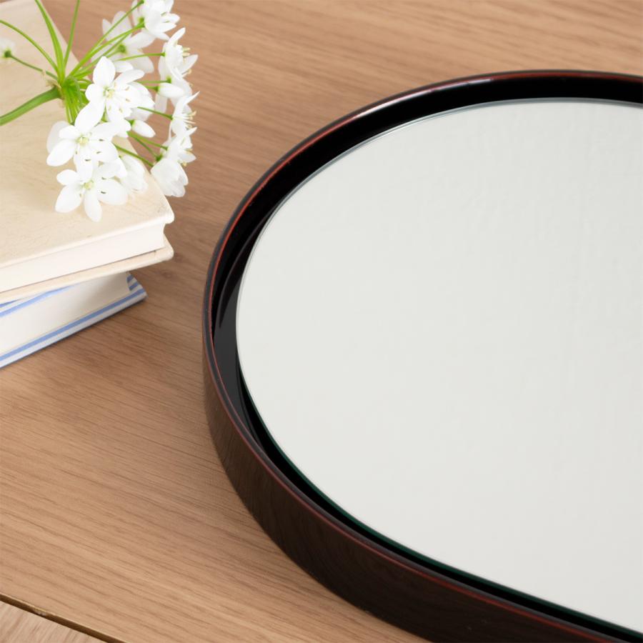 鏡 壁掛け ミラー 丸 丸い 楕円 ウォールミラー 木製 フレーム 漆
