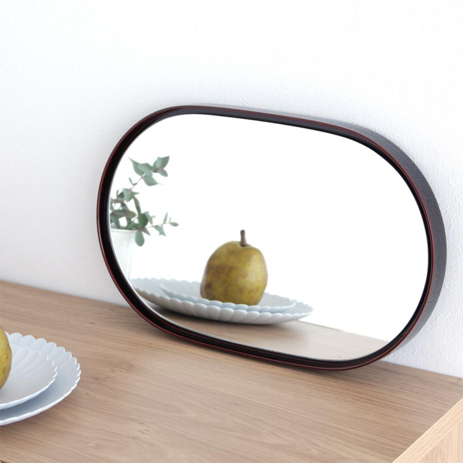 鏡 壁掛け ミラー 丸 丸い 楕円 ウォールミラー 木製 フレーム 漆