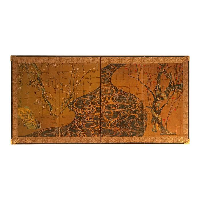 ミニ屏風 王朝 紅白梅 松 鶴 四季花鳥 源氏物語 絵巻物 送料無料 四曲