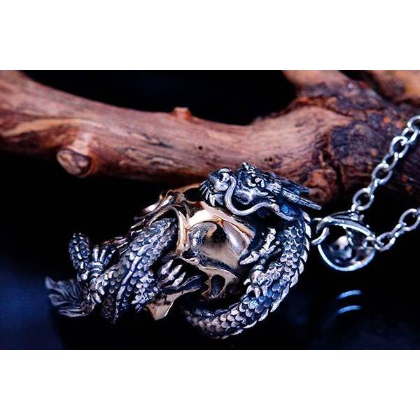 スカル 髑髏 ドラゴン 龍 ゴールド シルバー925 ペンダント ネックレス