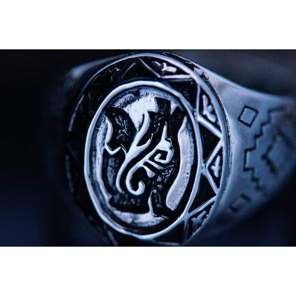 Indian Jewelry ウルフ(狼)透かしデザイン スター(星)&幾何学模様彫り