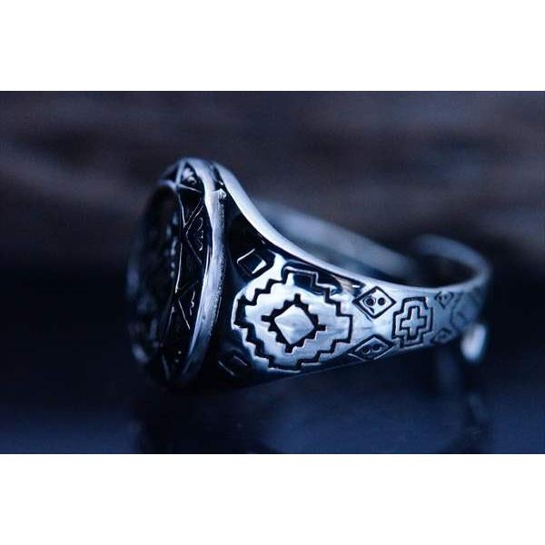 Indian Jewelry ウルフ(狼)透かしデザイン スター(星)&幾何学模様彫り