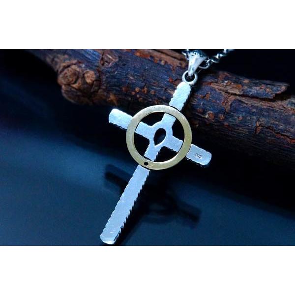 天然石 ブルートパーズ ツタ柄彫り クロス ケルト十字デザイン メンズ