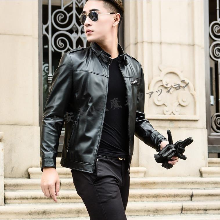 メンズ ラム革 本革 バイク ライダース ジャケット 上品 革ジャン