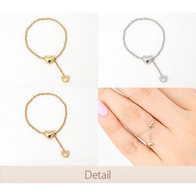 チェーン リング ハート サイズ調節自在 18k K18 イエロー ゴールド