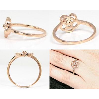 ダイヤモンド カメリア リング 椿 フラワー 花 K10PG/YG/WG