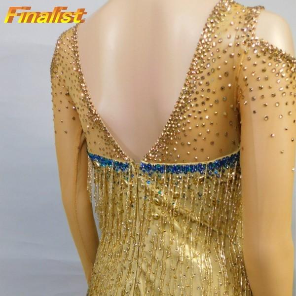 社交ダンス 中古ラテンドレス ヤナギダ製 ゴールド竹ビーズ : 社交