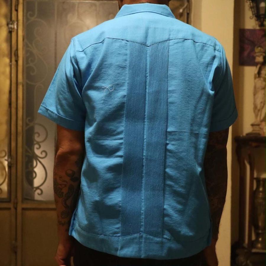サイズ38 Estrella Standard 半袖キューバシャツ ターコイズブルー色 S