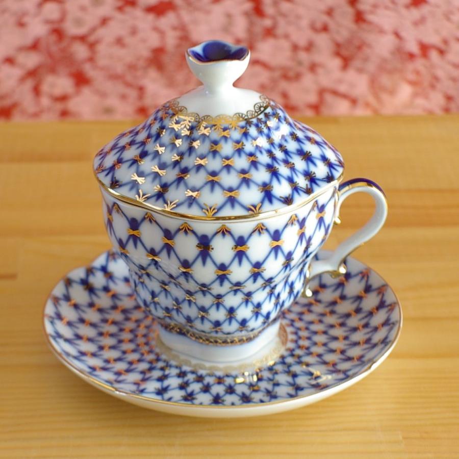 インペリアル・ポーセレン コバルトネット 蓋つき ティーカップ