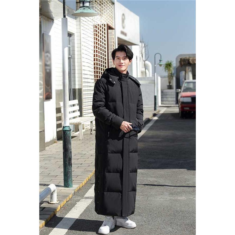 ダウンコート フード付き メンズ レディース 超ロング 男女兼用 ベンチ