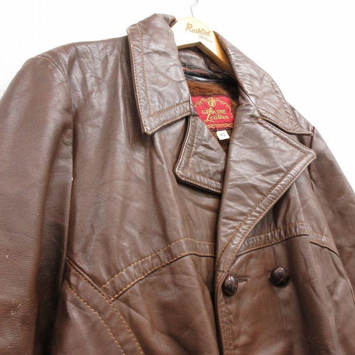 50%OFF】L/古着 長袖 レザー ジャケット メンズ 80s ロング丈 茶