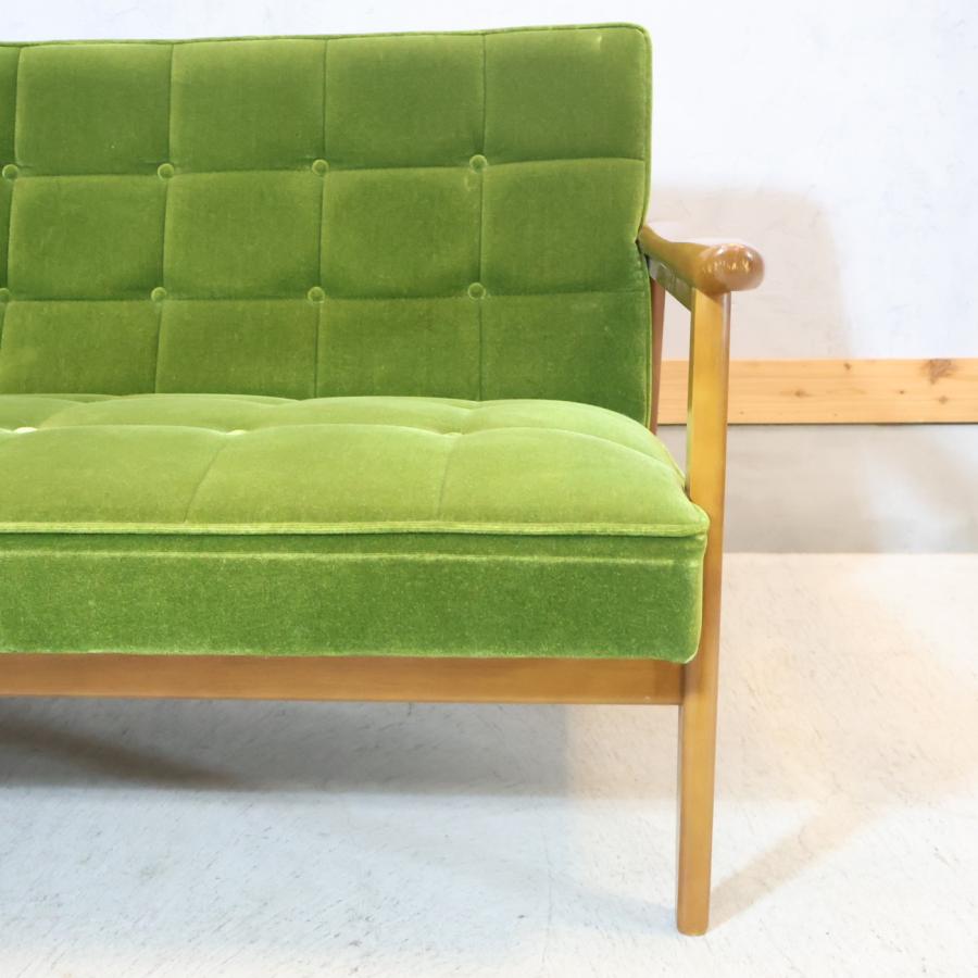 カリモク60 Karimoku モケットグリーン Kチェアー2シーター レトロ