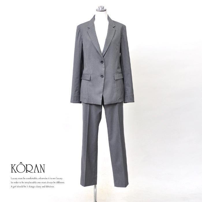 レディース パンツスーツ ビジネススーツ キャリア グレー ストライプ