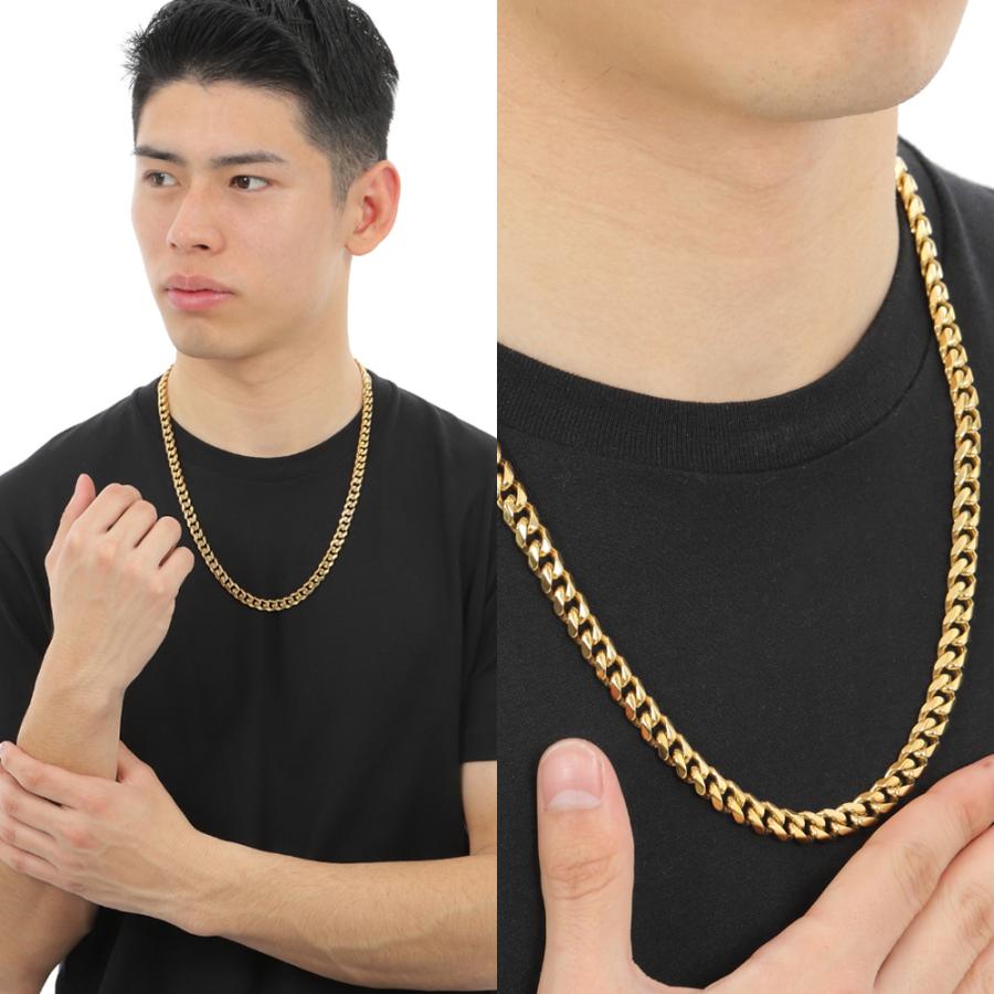 ステンレス 喜平ネックレス ゴールドカラー 鏡面仕上げ 6面カット 中