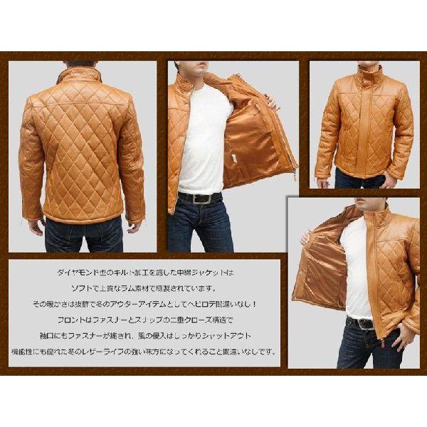中綿ジャケット 本革 レザージャケット メンズ ダイヤモンドキルト加工