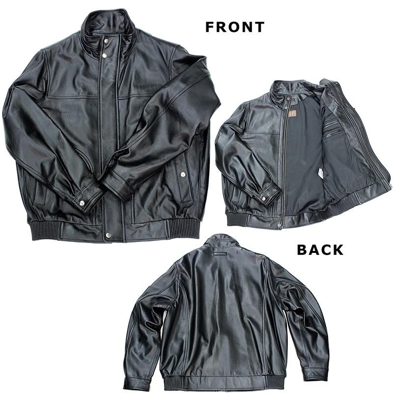 革ジャン レザーブルゾン ラム革 スタンドカラー メンズ 本革 ブラック