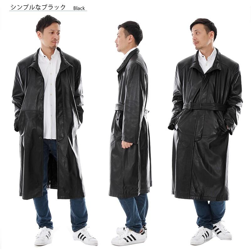 本革 レザーコート メンズ ラムレザー ロングコート スタンドカラー