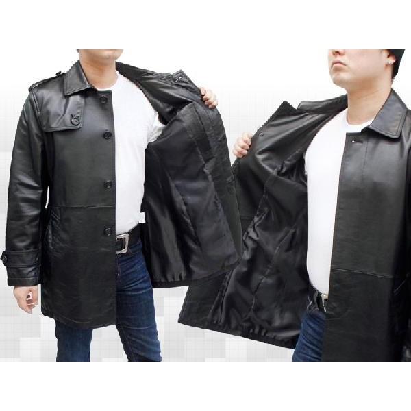 レザーコート メンズ 本革 ハーフコート 革コート ラム革 トレンチ