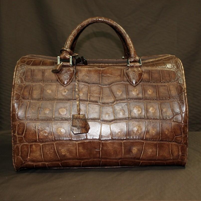 クロコダイル 本革 メンズ レザーバッグ ボストンバッグ 旅行 ブラウン